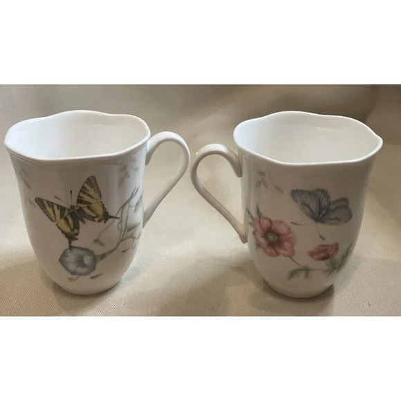 Lenox Butterfly Meadow‎ Tea Coffee Mugs Set Of 2 Floral Flowers Swallowtail Boho - Picture 1 of 5
